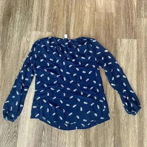 Womens Dalia Collection Blue Feather Print Blouse - S